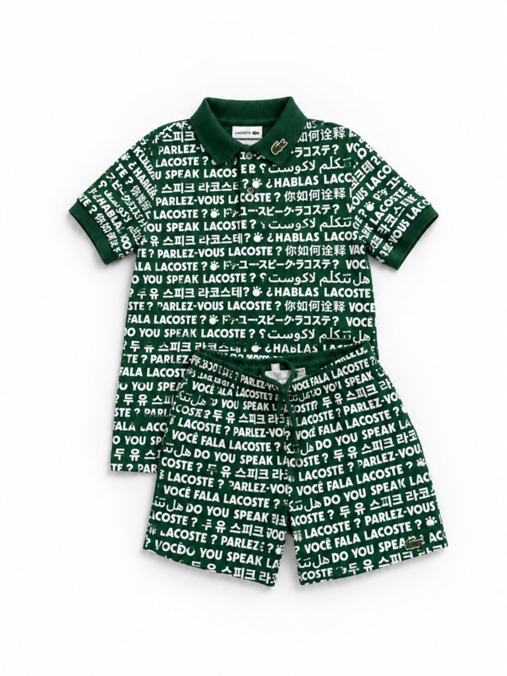 Lacoste Boys 8 Green Do You Speak Lacoste Polo Shorts Set Cotton Streetwear